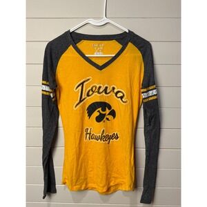 Champion Iowa Hawkeyes Womens Long Sleeve V Neck Baseball Tee‎ Gold Black Size S